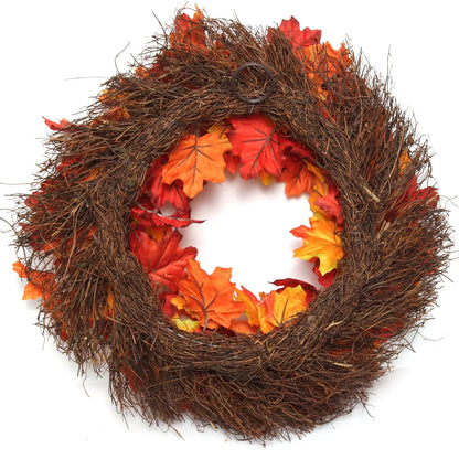 18" Autumn Splendor Maple Leaf Wreath, Vibrant Orange Silk Leaves, Perfect for Fall & Thanksgiving Decor, Outdoor Front Door & Home Display