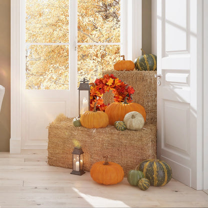 18" Autumn Splendor Maple Leaf Wreath, Vibrant Orange Silk Leaves, Perfect for Fall & Thanksgiving Decor, Outdoor Front Door & Home Display