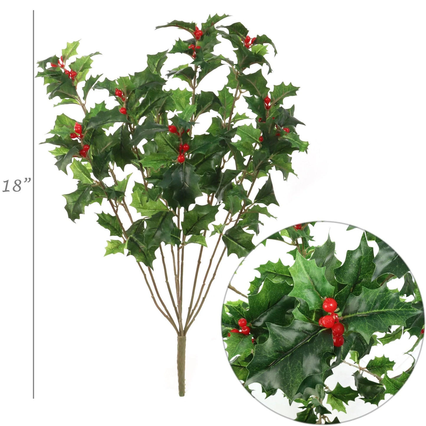 Artificial Real Touch Silk Holly Bush 117 Leaves- 18" x 14"