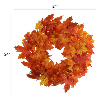 Autumn Splendor: 24-Inch Multi-Colored Maple Leaf Wreath - Silk Foliage for Thanksgiving & Fall Home Office Decoration
