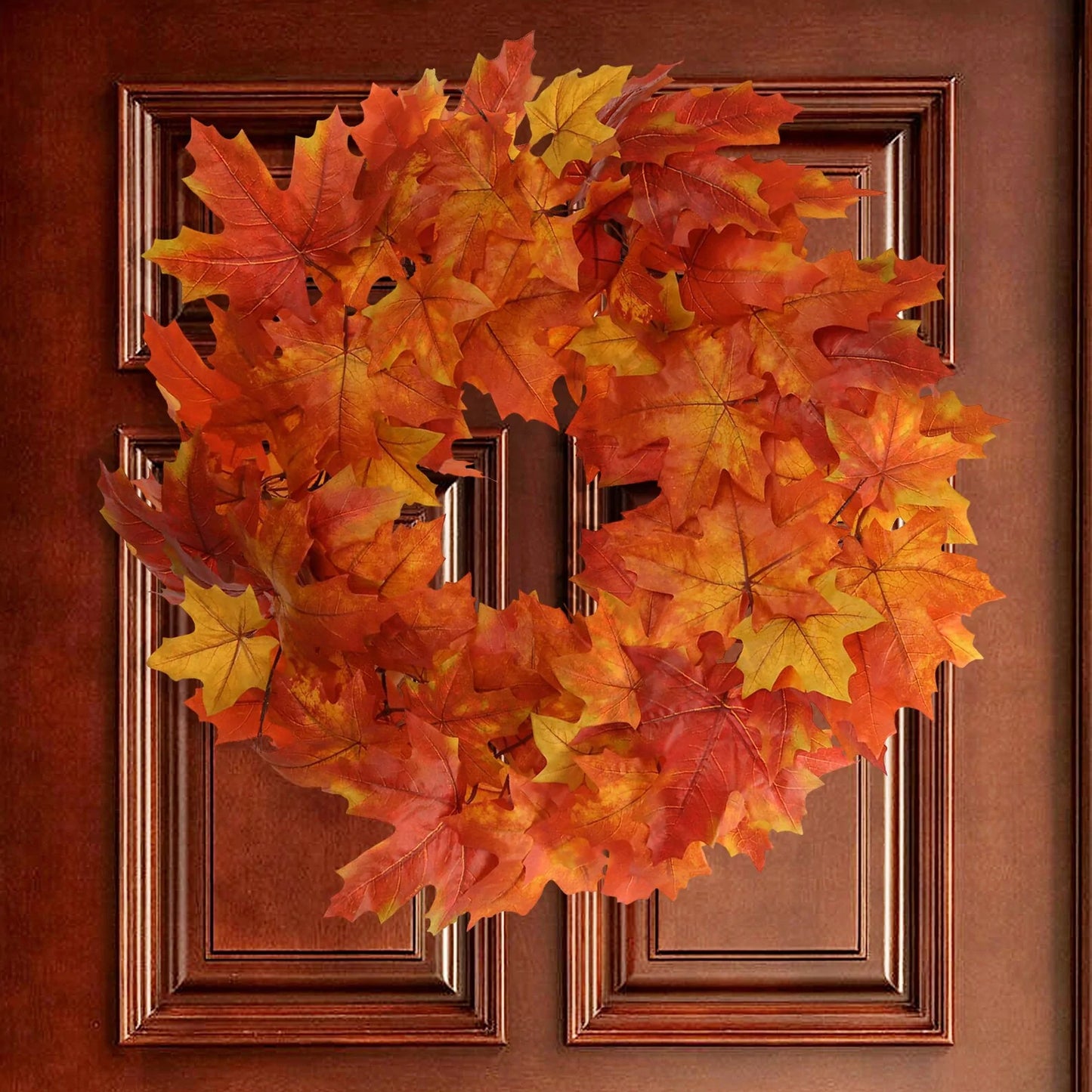 24" Autumn Splendor Maple Leaf Wreath, Multi-Colored Silk Foliage, Perfect for Thanksgiving & Fall Home or Office Decoration, Outdoor Front Door Display