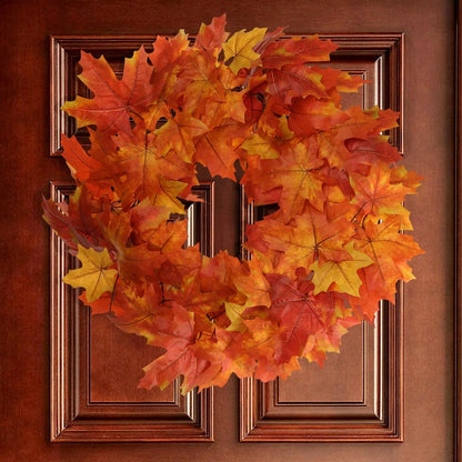 Autumn Splendor: 24-Inch Multi-Colored Maple Leaf Wreath - Silk Foliage for Thanksgiving & Fall Home Office Decoration