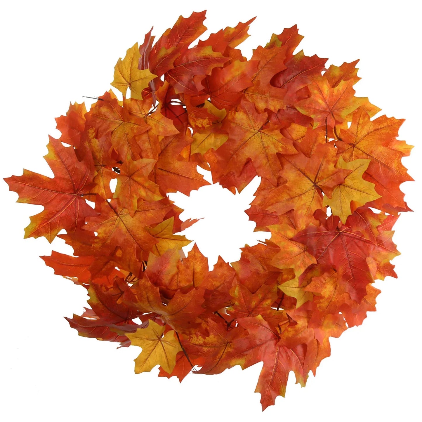 24" Autumn Splendor Maple Leaf Wreath, Multi-Colored Silk Foliage, Perfect for Thanksgiving & Fall Home or Office Decoration, Outdoor Front Door Display