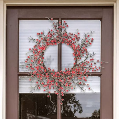 Festive 22-Inch Large Red Berry Wreath - Perfect for Holiday Decoration and Seasonal Home Decor
