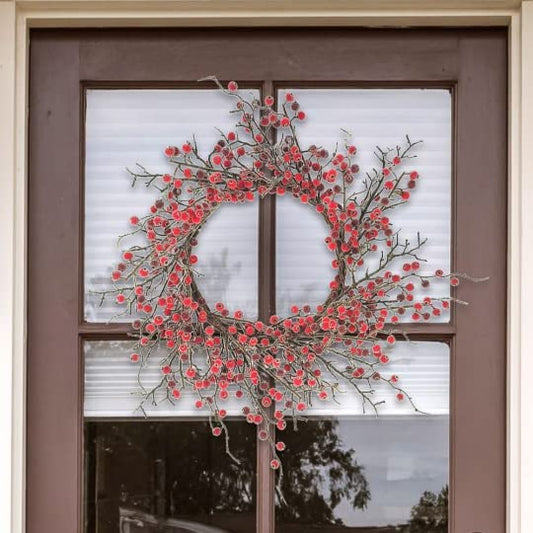 22" Festive Large Red Berry Wreath, Perfect for Holiday & Christmas Decoration, Seasonal Home Decor for Front Door & Indoor Displays