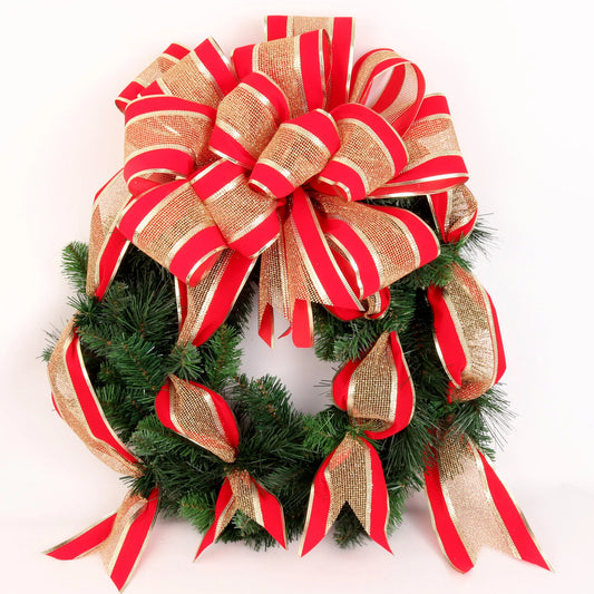 Artificial  Holiday Christmas Wreath Large Red Velvet Gold Bow Front Door -20"