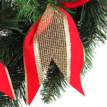 Large Red Velvet & Gold Mesh Bow Attached 20" Holiday Christmas Wreath
