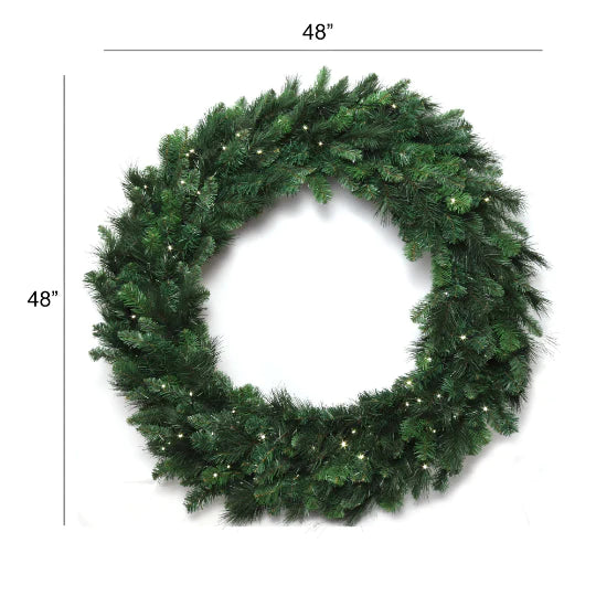 Artificial Christmas Wreath Green Pine 360 tips 150 LED Lights-48"