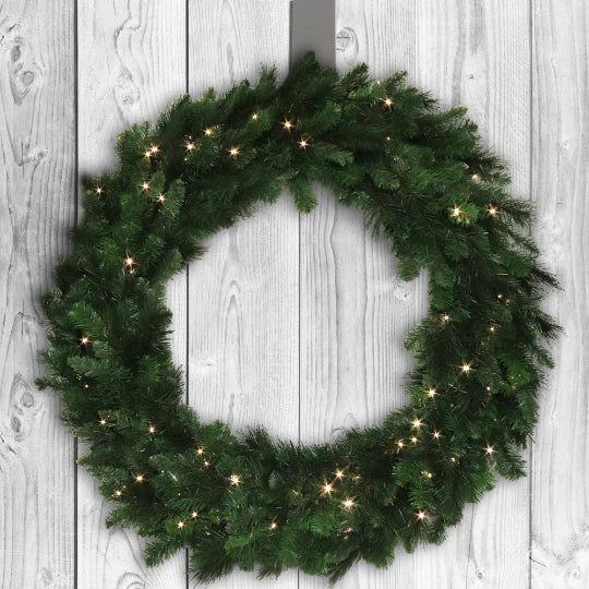 Artificial Christmas Wreath Green Pine 360 tips 150 LED Lights-48"