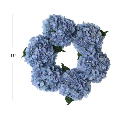 18" Artificial Blue Hydrangea Wreath, Handcrafted & UV Resistant, All-Season Floral Decor, Perfect for Home, Wedding, Events & Christmas Displays