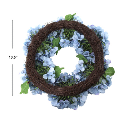 18" Artificial Blue Hydrangea Wreath, Handcrafted & UV Resistant, All-Season Floral Decor, Perfect for Home, Wedding, Events & Christmas Displays