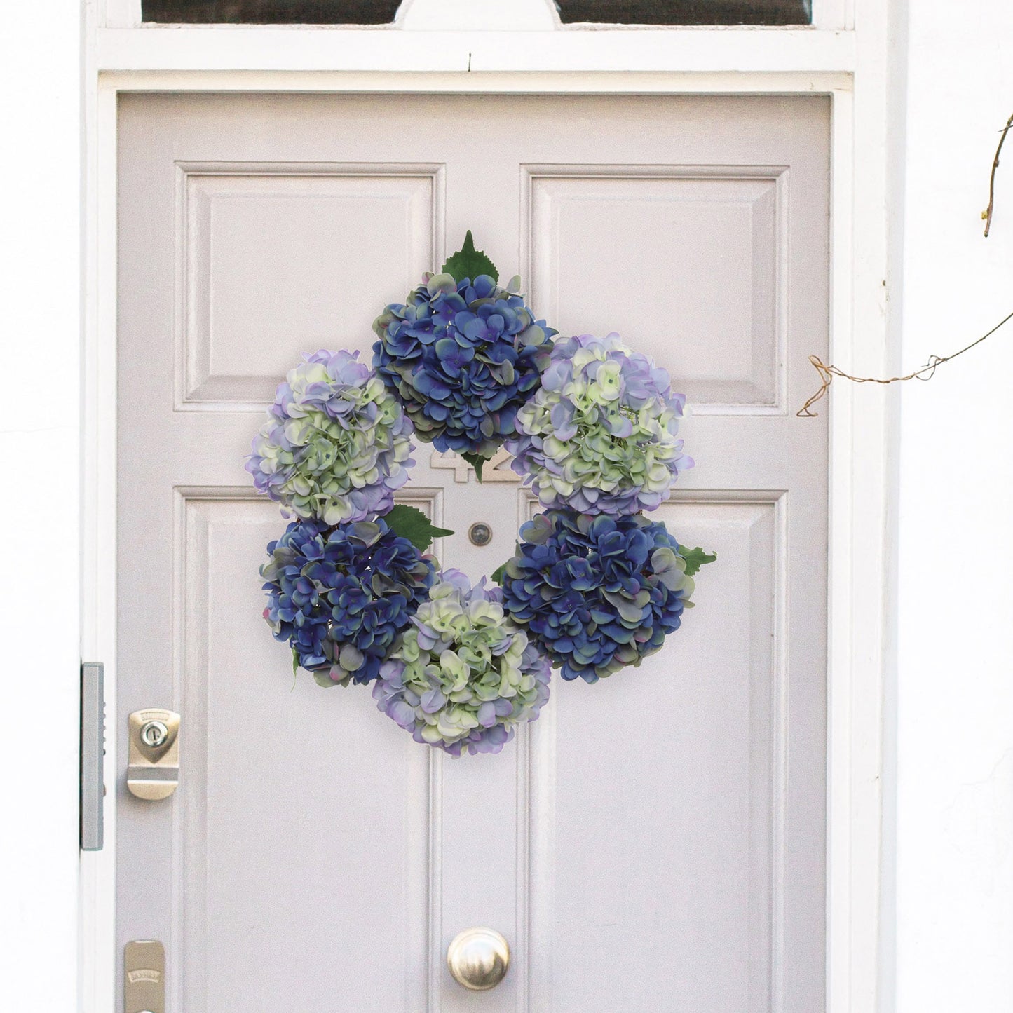 Artificial 18" Magenta & Blue Hydrangea Wreath - Handcrafted, UV Resistant, All-Season, Indoor/Outdoor Decor, Perfect for Home, Wedding, Event