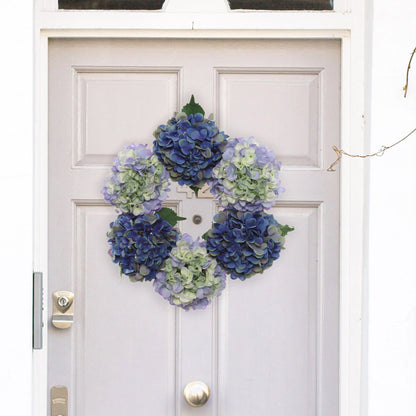 18" Artificial Magenta & Blue Hydrangea Wreath, Handcrafted & UV Resistant, All-Season Floral Decor, Perfect for Home, Weddings, Events & Christmas Displays
