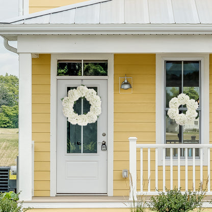 18" Artificial White Hydrangea Wreath, Handcrafted & UV Resistant, All-Season Floral Decor, Perfect for Home, Weddings, Events & Christmas Displays