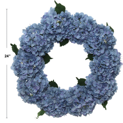 24" Artificial Blue Hydrangea Wreath, Handcrafted & UV Resistant, All-Season Floral Decor, Perfect for Home, Weddings, Events & Christmas Displays