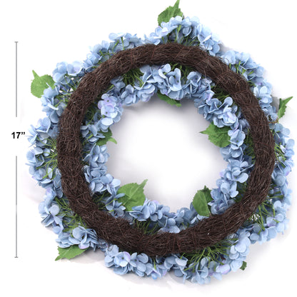 24" Artificial Blue Hydrangea Wreath, Handcrafted & UV Resistant, All-Season Floral Decor, Perfect for Home, Weddings, Events & Christmas Displays