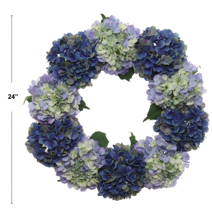 24" Handcrafted Midnight Blue Hydrangea Wreath, UV Resistant, All-Season, Indoor and Outdoor, Perfect for Front Doors - Home & Office Décor