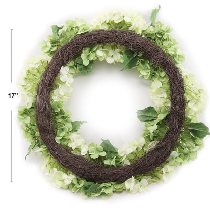 Artificial 24" Mint Green Hydrangea Wreath - Handcrafted, UV Resistant, All-Season, Indoor/Outdoor Decor, Perfect for Home, Wedding, Event