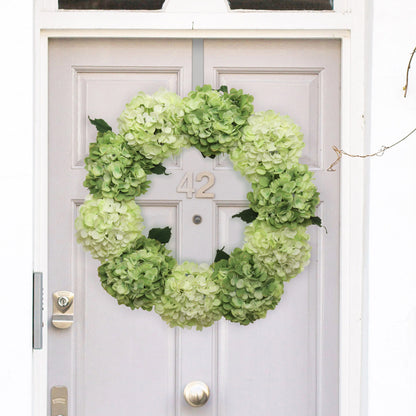 Artificial 24" Mint Green Hydrangea Wreath - Handcrafted, UV Resistant, All-Season, Indoor/Outdoor Decor, Perfect for Home, Wedding, Event