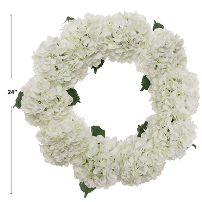 24" Artificial White Hydrangea Wreath, Handcrafted & UV Resistant, All-Season Floral Decor, Perfect for Home, Weddings, Events & Christmas Displays