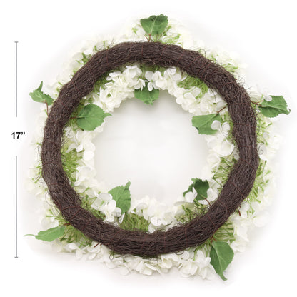 24" Artificial White Hydrangea Wreath, Handcrafted & UV Resistant, All-Season Floral Decor, Perfect for Home, Weddings, Events & Christmas Displays
