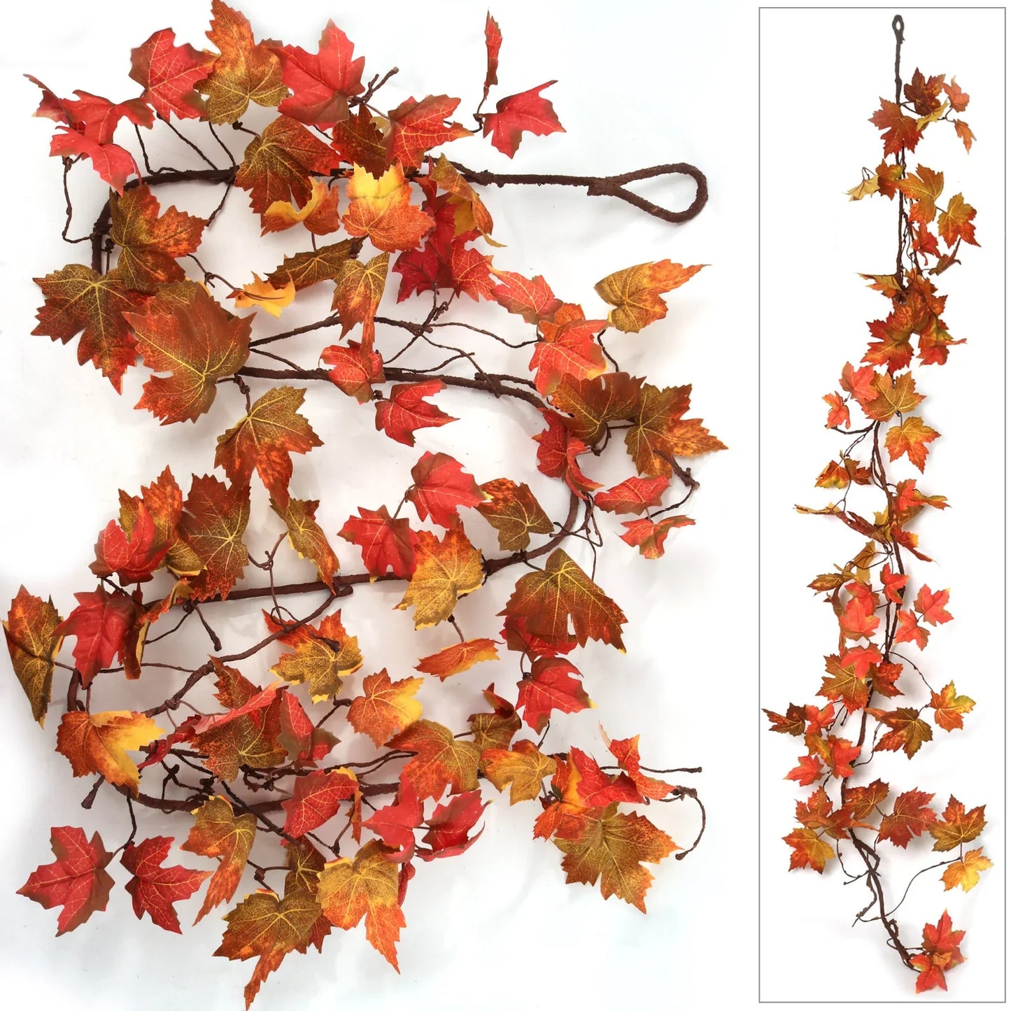 9ft Autumn Maple Leaf Garland | Lifelike Silk Leaves | Fall Thanksgiving Accents | Weatherproof Indoor/Outdoor Use | Home & Office Decor