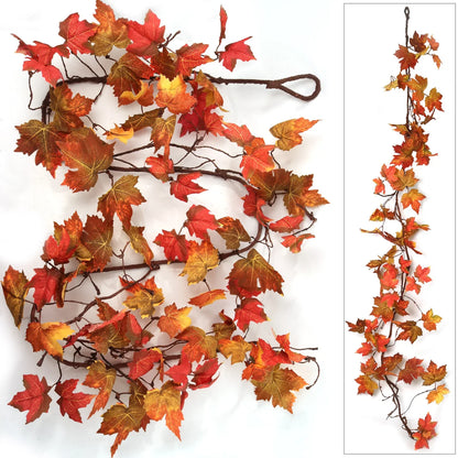 9ft Autumn Maple Leaf Garland, Lifelike Silk Leaves, Fall Thanksgiving Accents, Weatherproof Indoor/Outdoor Use, Home & Office Decor for Christmas & Seasonal Display