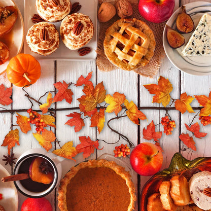 9ft Autumn Maple Leaf Garland with Silk Leaves, Realistic Berries, Fall Thanksgiving Accents, Weatherproof Indoor/Outdoor Use, Home & Office Decor for Christmas & Seasonal Display