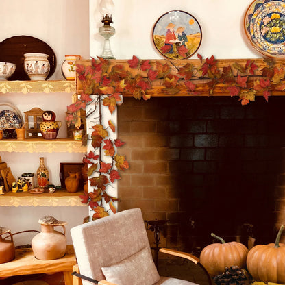 9ft Autumn Maple Leaf Garland with Silk Leaves, Realistic Berries, Fall Thanksgiving Accents, Weatherproof Indoor/Outdoor Use, Home & Office Decor for Christmas & Seasonal Display