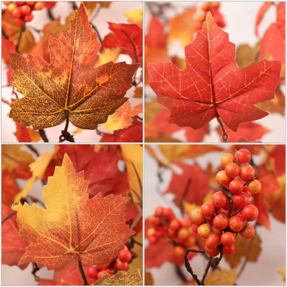 9ft Autumn Maple Leaf Garland with Silk Leaves, Realistic Berries, Fall Thanksgiving Accents, Weatherproof Indoor/Outdoor Use, Home & Office Decor for Christmas & Seasonal Display