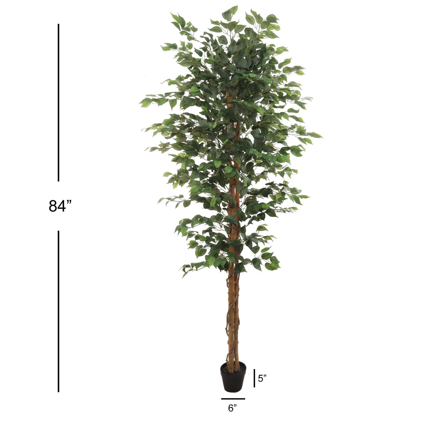 7" Artificial Ficus Tree with 1260 Leaves - Lifelike Indoor Decor, Easy Care, Realistic Greenery - Perfect Home, Office & Patio Accent