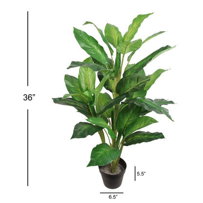 Silk Dieffenbachia Plant 36” in Pot Silk Green Artificial House Plant 24 Realistic Leaves