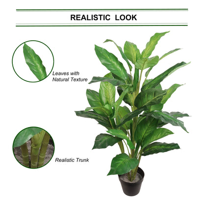 Silk Dieffenbachia Plant 36” in Pot Silk Green Artificial House Plant 24 Realistic Leaves