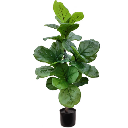 Silk Fiddle Leaf Ficus Tree 30 Leaves House Plant in Black Pot 40"