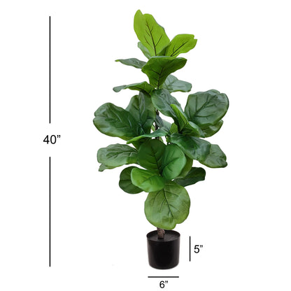 Silk Fiddle Leaf Ficus Tree 30 Leaves House Plant in Black Pot 40"