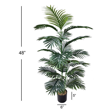 Artificial Areca Palm Tree House Plant in Black Pot 4'