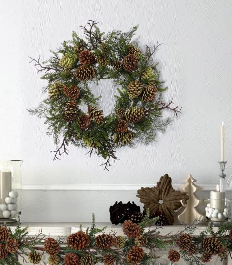 Christmas Wreath 24" Artificial Pine Natural Moss Cones