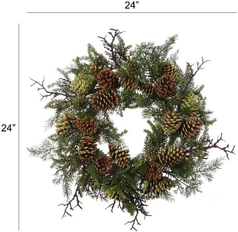 Christmas Wreath 24" Artificial Pine Natural Moss Cones