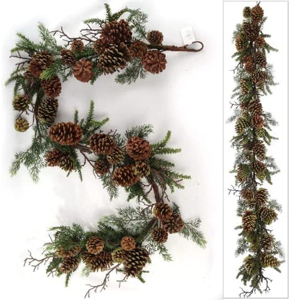 5-Foot Premium Artificial Pine Christmas Garland - Fully Decorated with Natural Pine Cones, Festive Holiday Home Decor