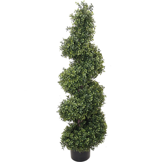 Enchanting Elegance: Boxwood Spiral Topiary UV Indoor Outdoor 4' - Lifelike Foliage, All-Season Décor, Weather-Resistant, Low-Maintenance Beauty for Homes and Gardens