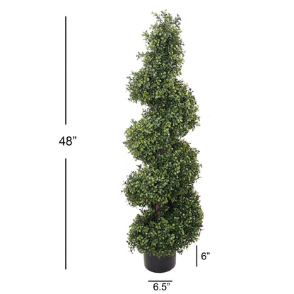 Enchanting Elegance: Boxwood Spiral Topiary UV Indoor Outdoor 4' - Lifelike Foliage, All-Season Décor, Weather-Resistant, Low-Maintenance Beauty for Homes and Gardens