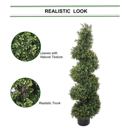 Enchanting Elegance: Boxwood Spiral Topiary UV Indoor Outdoor 4' - Lifelike Foliage, All-Season Décor, Weather-Resistant, Low-Maintenance Beauty for Homes and Gardens