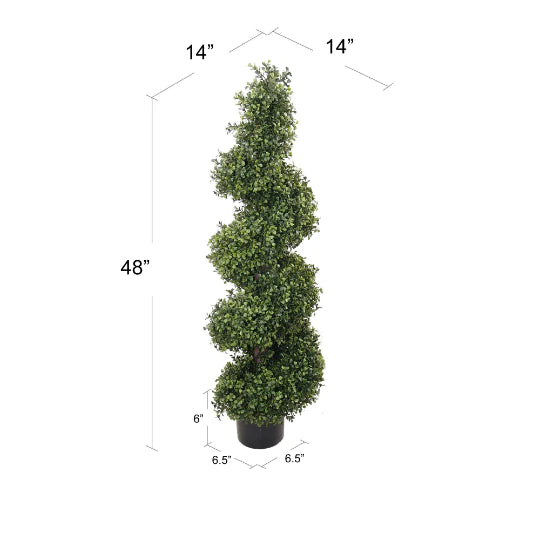 Timeless Elegance Illuminated - 4' Artificial Boxwood Spiral Topiary for Indoor and Outdoor Delight, Lifelike Beauty and Versatile Décor