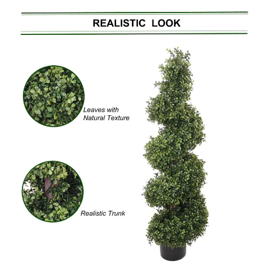 Timeless Elegance Illuminated - 4' Artificial Boxwood Spiral Topiary for Indoor and Outdoor Delight, Lifelike Beauty and Versatile Décor