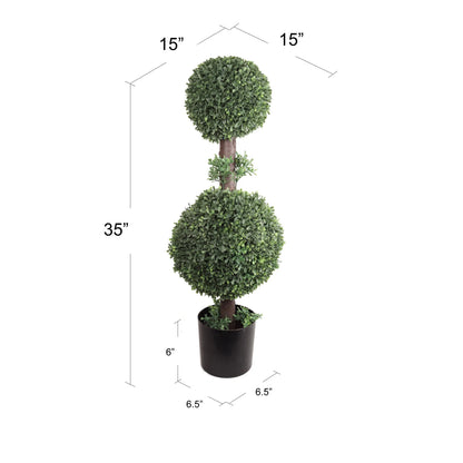 Timeless Charm: Boxwood Double Ball Topiary Artificial UV Indoor Outdoor 33" - Lifelike Foliage, All-Season Décor, Weather-Resistant, Low-Maintenance Elegance for Homes and Gardens
