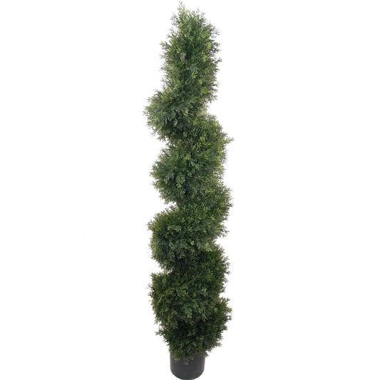 Enchanting 5' Artificial Cedar Spiral Topiary - Graceful Foliage, Lifelike Beauty, and Low-Maintenance Elegance