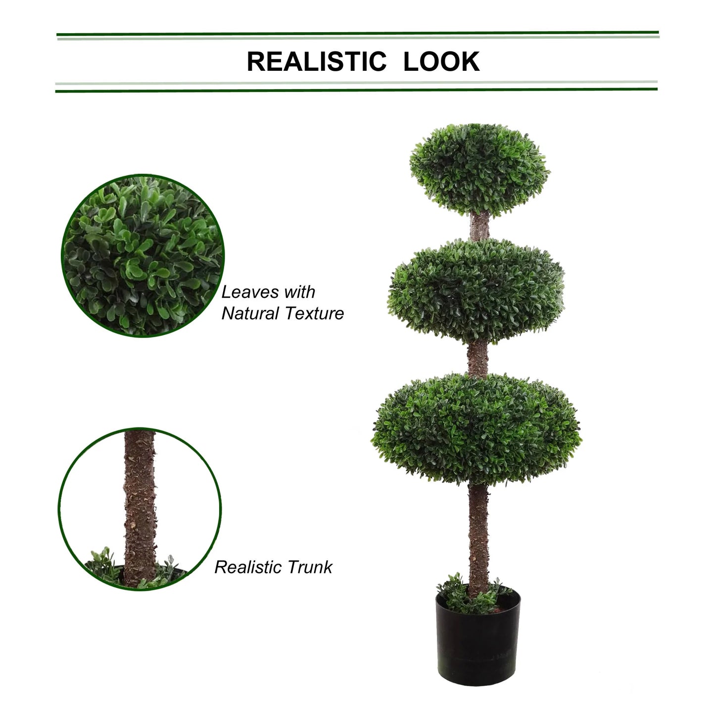 Timeless Elegance: Boxwood Topiary Triple Artificial UV Indoor Outdoor 41" - Lifelike Foliage, All-Season Décor, Weather-Resistant, Low-Maintenance Beauty for Homes and Gardens