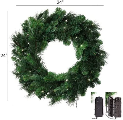 Christmas Wreath 24" Deluxe Evergreen LED Lights