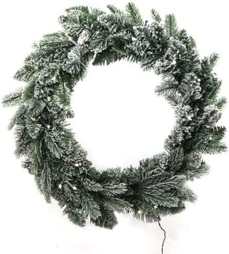 Christmas Wreath 20" Frosted Timber Green LED Lights Battery Operated