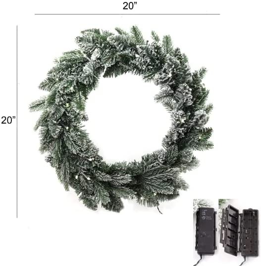 Christmas Wreath 20" Frosted Timber Green LED Lights Battery Operated